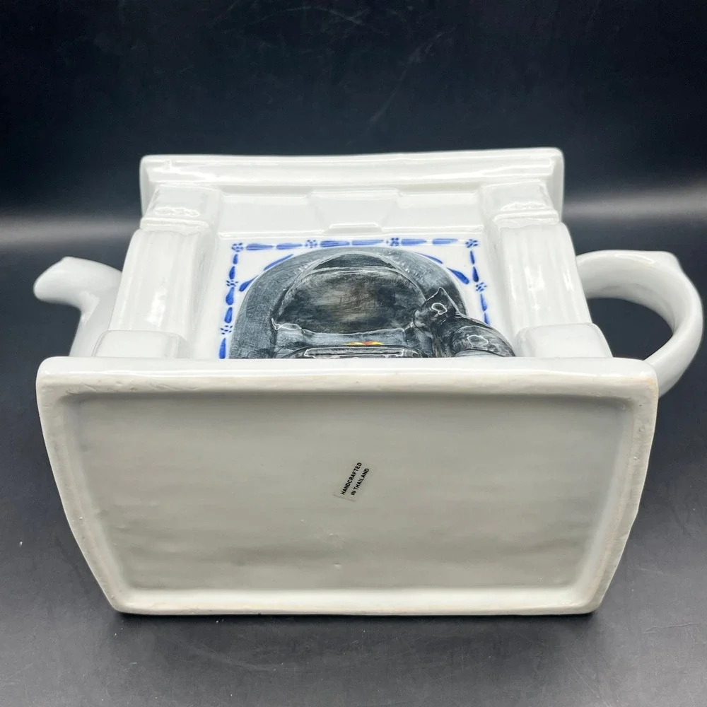 Vtg‎ Ceramic Fireplace Teapot Black Cat Mantel Clock Lid White 7